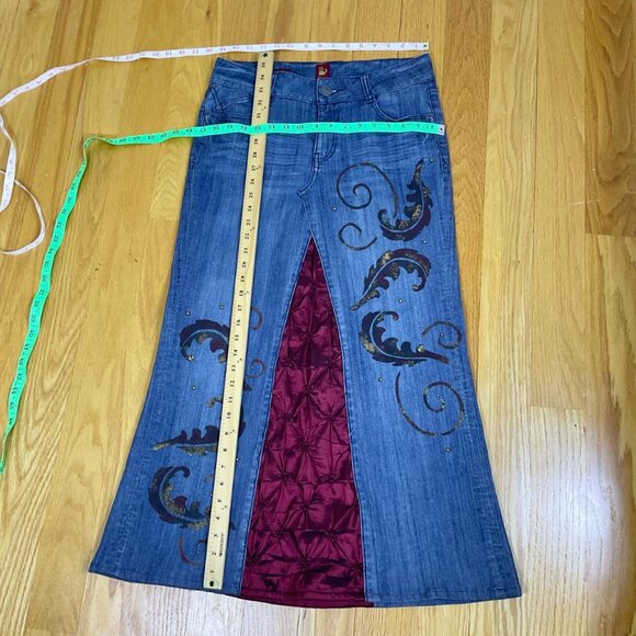 Sasson Skirt Maxi Denim Painted Studded Sample Item Vintage y2K (6) - Picture 8 of 8